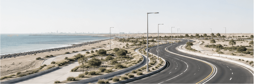 A landscaped coastal road designed for safe, efficient movement