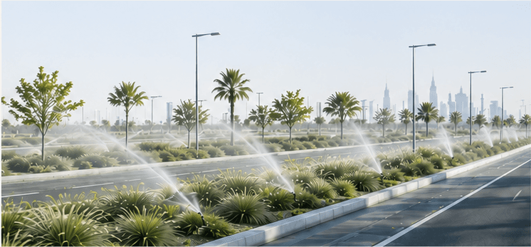 Landscaped urban infrastructure supported by irrigation and stormwater systems
